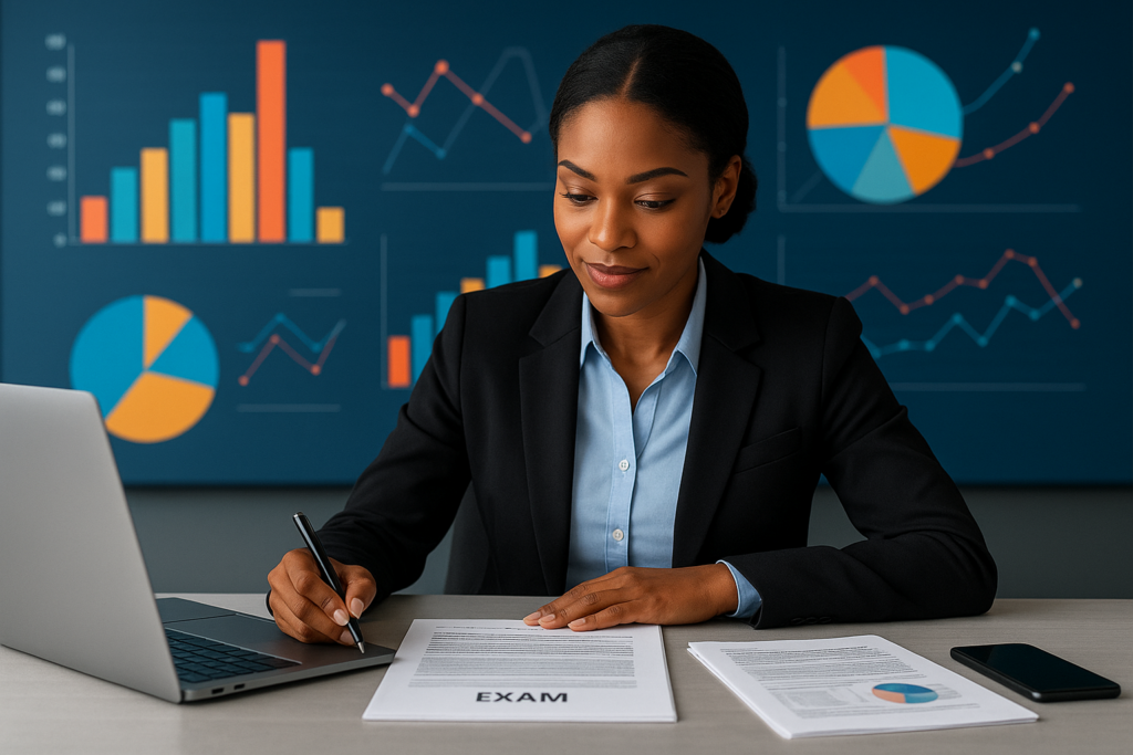 Associate Data Practitioner candidate studying with charts and exam materials