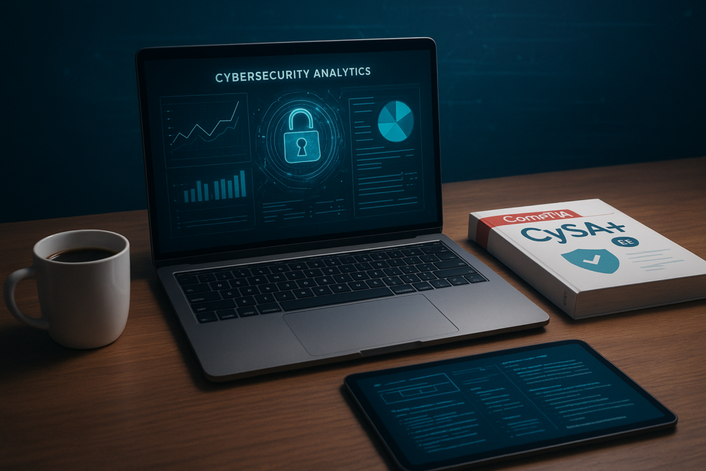 CompTIA CySA+ ce Certification study guide workspace for 2026 exam prep
