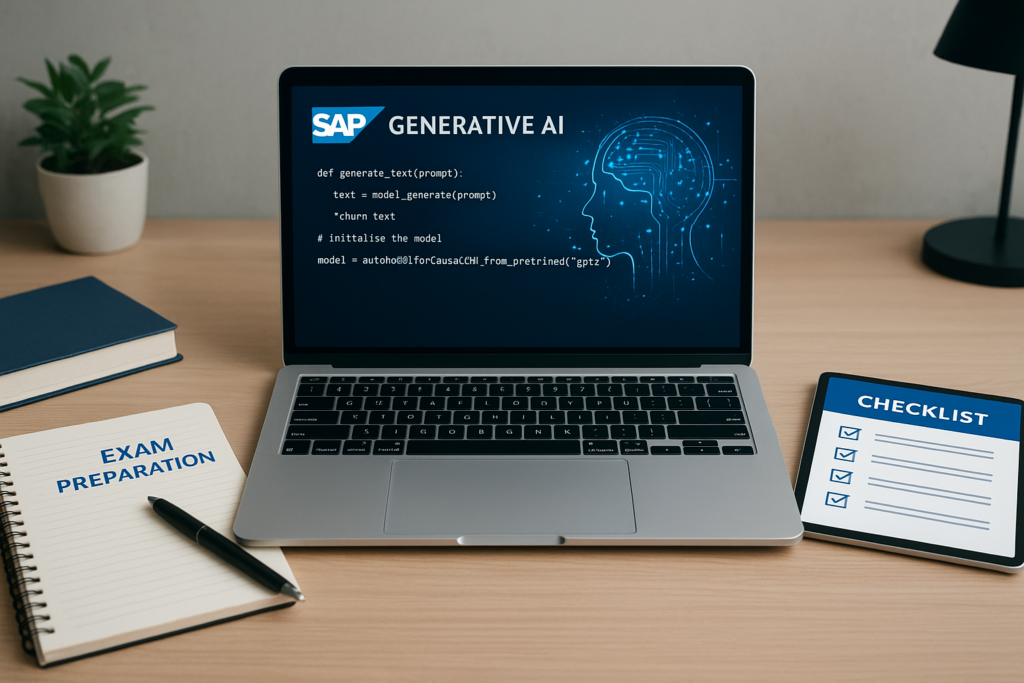 Study guide for SAP Certified Associate - SAP Generative AI Developer 2026 exam with AI coding and preparation materials.